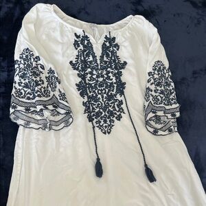 White Dress with Black Embroidery